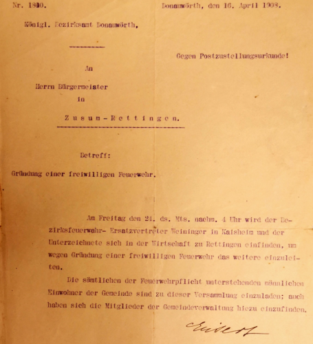 Einladung zur Vereinsgründung 1908